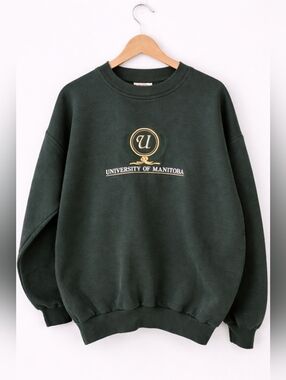 University of Manitoba Crewneck Sweatshirt Women’s L Green Embr. Logo Vintage